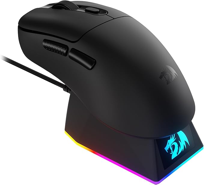 Redragon M998 Lightweight Wireless Gaming Mouse with RGB Magnetic Charging Dock, BT/2.4G Wireless/Wired Optical Mice, 24000 DPI, 5 Programmable Buttons for PC/Mac, Black