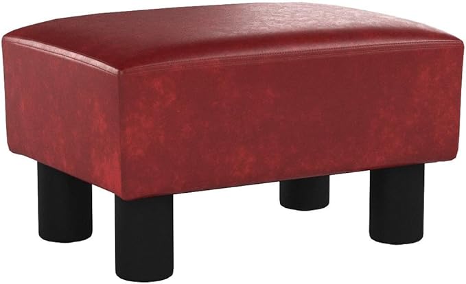 SCRIPTRACT 16" Small Footstool PU Leather Ottoman Footrest Modern Home Living Room Bedroom Rectangular Stool with Padded Seat (Red)