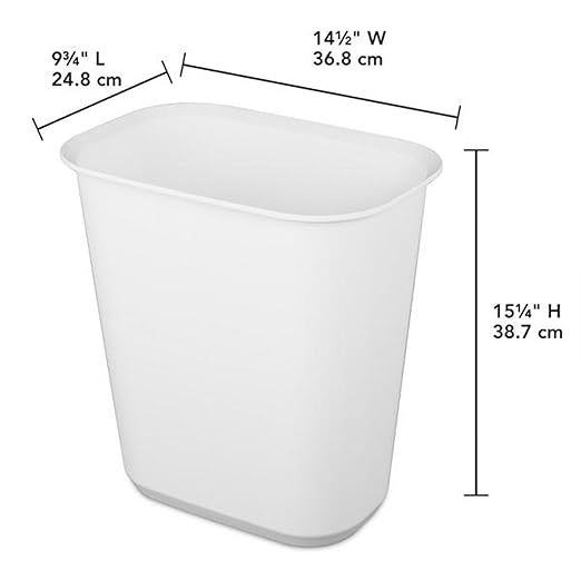 Sterilite 5.5 Gallon Rectangular Wastebasket Easy to Clean Open Top Durable Home Kitchen Trash Bin, Fits 8 Gallon Liner, 18 Pack, White