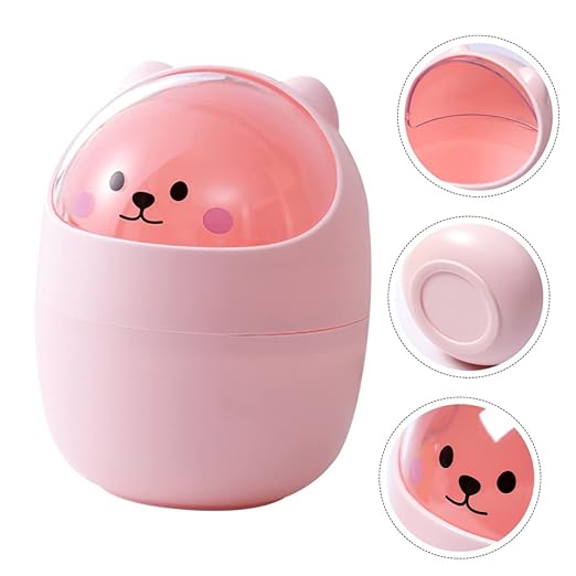 Vaguelly Cute Mini Trash Can Lid Slim Desktop Garbage Bin for Home Office and Bedroom Lightweight Waste Container