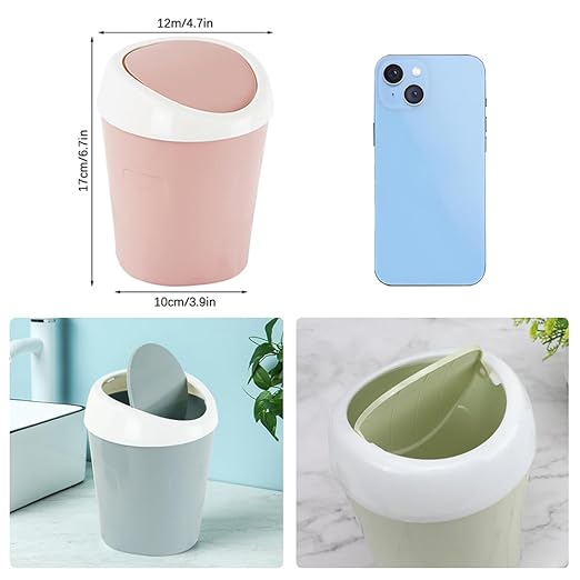 SITAKE 2 Pcs Plastic Mini Wastebasket Trash Can with 120 Trash Bags, Tiny Desktop Waste Garbage Bin with Swing Lid for Home, Office, Kitchen, Vanity Tabletop, Bedroom, Bathroom (Blue + Green)