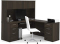 Bestar Embassy 72W L-Shaped Desk with Hutch and 2 Pedestals in Dark Chocolate