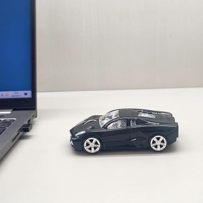 Wireless Sports Car Shaped Mouse Computer Mice Optical 2.4GHz with Headlight 1600DPI for PC Laptop MAC (Black)