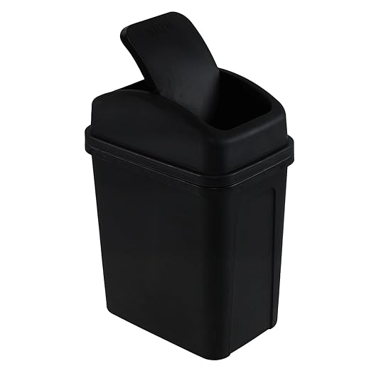 1.8 Gallon Plastic Bedroom Trash Can, Small Garbage Can with Swing Lid, Black