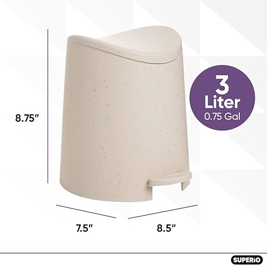 Small Plastic Bathroom Trash Can with Lid 3 Liter Modern Curved Step On Trash Can with Foot Pedal, Mini Kitchen Waste Bin, Durable and Soft Close for Bedroom, Office, Under Desk (Ecohome-2 Pack)
