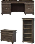BOWERY HILL Set of 3 Credenza Office Desk & Open Bookcase & Filing Cabinet