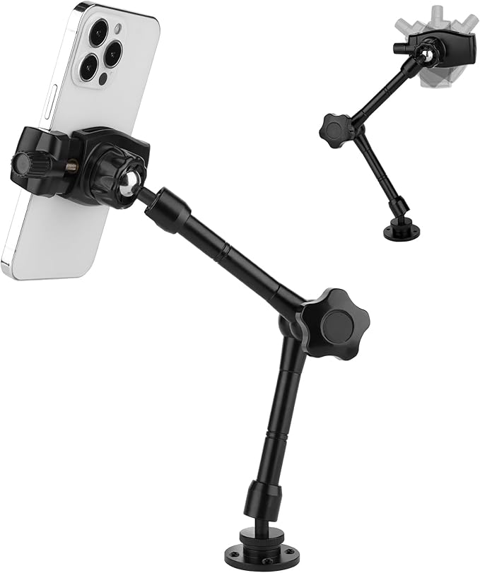 Mippko Wall Mount Phone Stand for Car/Desk/Boat/Desk/Vehicles Dashboard,360° Adjustable Aluminum Alloy Mount 10 inch Arm Holder,Compatible with 3.5~7.5" iPhone/HTC/LG/Huawei/Smartphones
