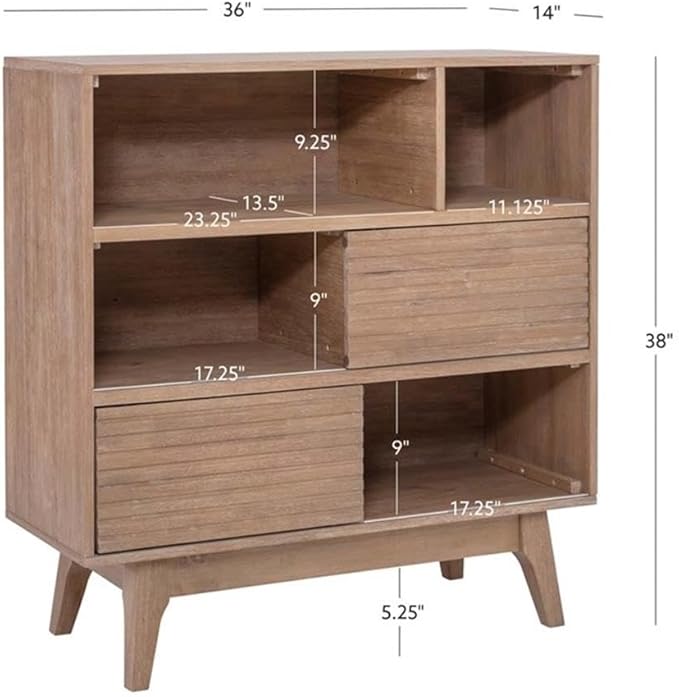 Pemberly Row Set of 2 Bookcase & Filing Cabinet with Rolling Castors in Natural