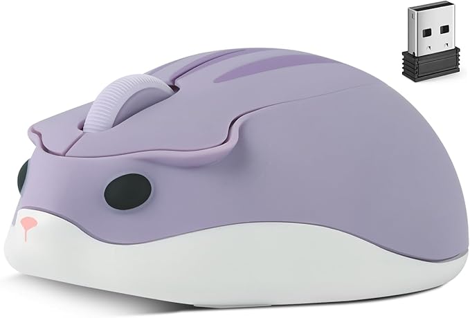 Bluetooth & USB Dual Mode Wireless Mouse,Cute Animal Hamster Shape,Silent Click Portable Compact Lightweight,Purple Cordless Mice for ipad PC Laptop Computer MacBook Kids Men Women School Office Gift