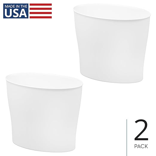 iDesign Small Oval Trash Can - Ideal for Bathroom or Home Office - Set of 2 - White - Made in USA