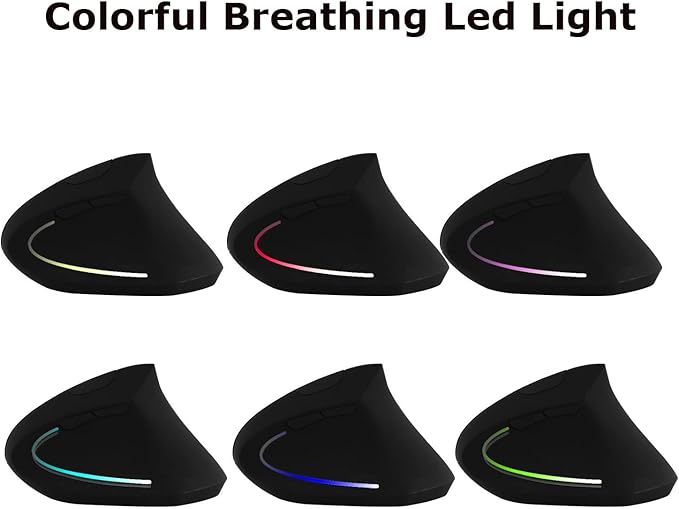Wireless Mouse Ergonomic Vertical Mouse Ergo LED Light High Precision Optical Cordless Lightweight Mice Gift for Boy Girl Adults for PC Computer Laptop Mac Office,with Side Buttons, 800/1200/1600 DPI