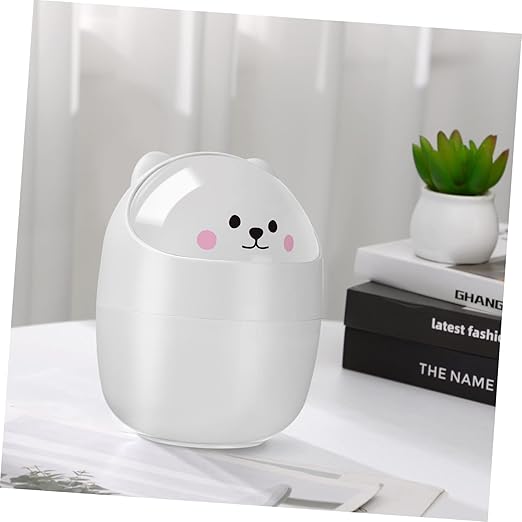 PRETYZOOM 2pcs Desktop Trash Can Lid Mini Small Trash Bin Countertop Garbage Bucket Slim Can for Home Office White Gray