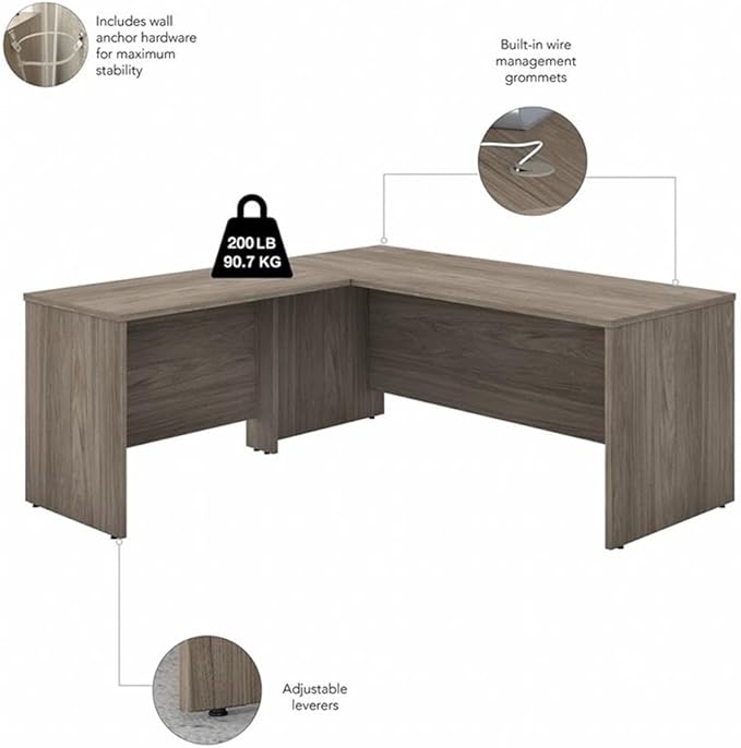 Bush Business Furniture Studio C 72W x 30D L Shaped Desk with Mobile File Cabinet and 42W Return in Modern Hickory