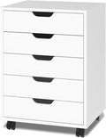 VINGLI 5 Drawers Mobile File Cabinet with Wheels, Under Desk Storage Organization, Vertical Filing Chest Rolling Wood Small Desk Printer Stand for Home Office, 19" W × 15.8" D × 25.6" H, White