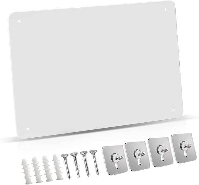 FANXIYQ Magnetic Board for Wall with 4 Expansion Screws & 4 Paste Hooks - Durable Metal Bulletin Board for Home/Office Organization, Display Souvenir Magnets, Photos & Notes,White