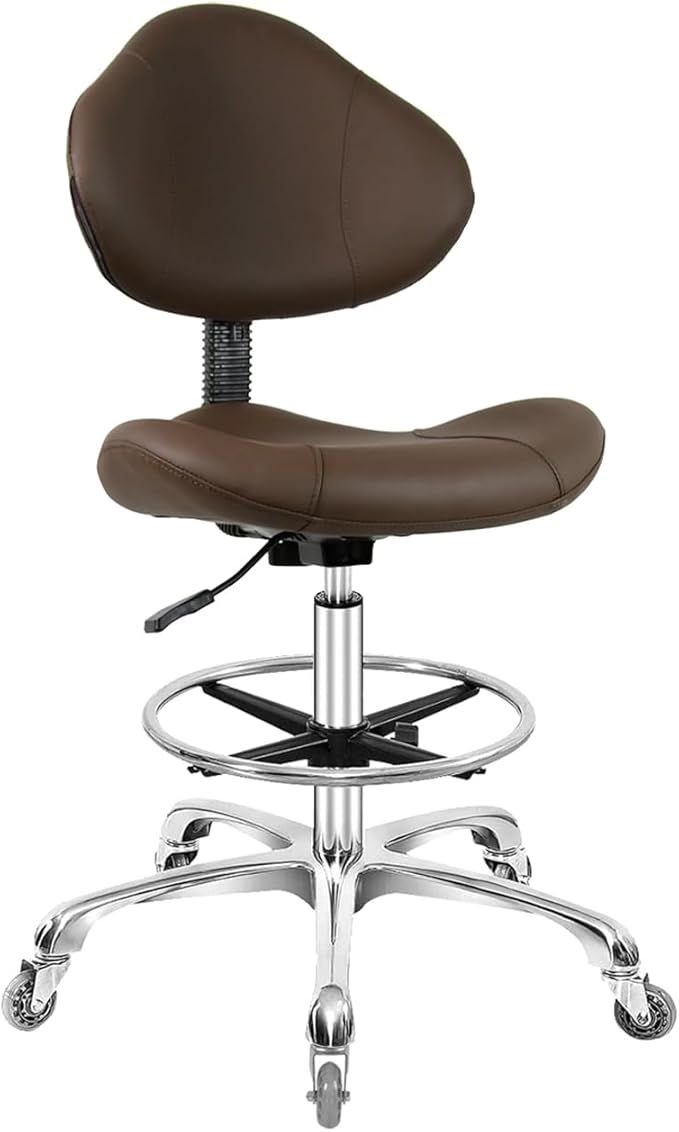 Rolling Swivel Drafting Chair Adjustable Heavy Duty (400lbs) Lumbar Support Task Chair for Home Desk Studio Design Lab(Triangular Back Coffee)