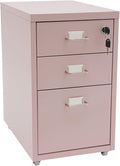 3 Drawer Metal Storage Cabinet Mobile File Cabinet with Lock Under Desk Office Storage Cabinet for Office & Home Fits Letter/Standard Sizes(Pink)