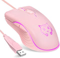 Gaming Wired USB Mouse, 2400DPI 4 Adjustable Levels, Ergonomic Slient Mouse for PC/Desktop/Laptop - Pink Cat
