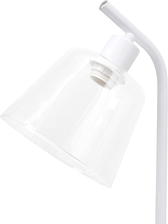 Simple Designs LD1080-WHT 16" Sleek Essentials Modern Industrial Metal Desk Lamp with Clear Glass Shade, for Office, Desk, Nightstand, Dorm, White
