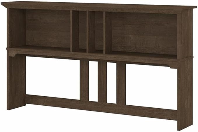 Pemberly Row 60W Hutch for L Shaped Desk, Engineered Wood, Ash Brown Finish, Open Cubby Storage, Decorative Accents, Modern Farmhouse Style, Large Monitor Space, Home Office Organization