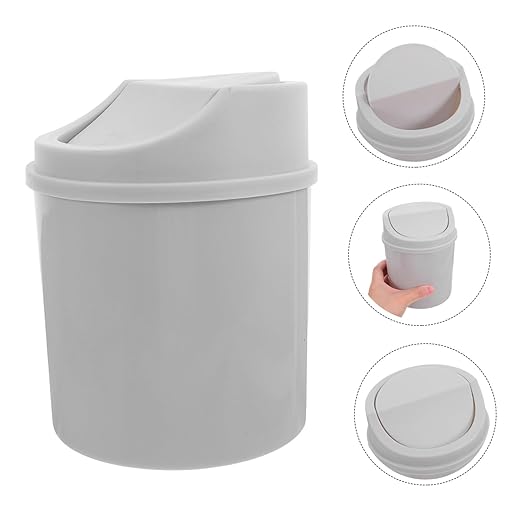 Mini Trash Can with Lid Compact Desktop Waste Bin for Office Bedroom and Kitchen Sleek Design Easy Cleanup Versatile Tiny Garbage Can Gray