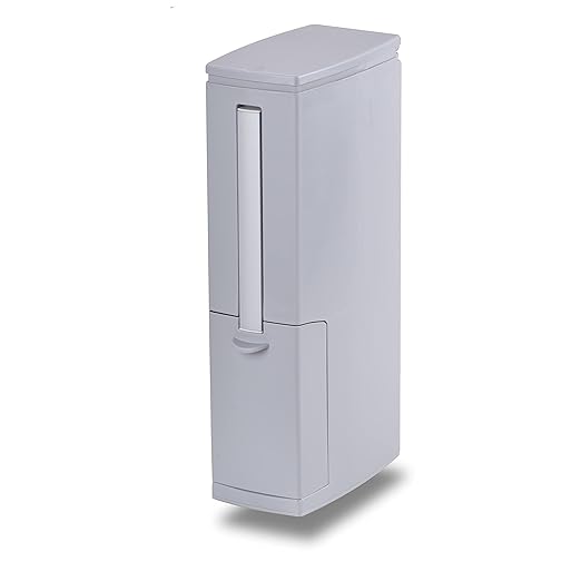 Slim Bathroom Trash Cans with Lid 4.4 Inches Wide/0.7 Gallon(3 Liters), Small Narrow Lidded Bathroom Trash Can with Toilet Brush for RV Camper, Tiny Garbage Can RV Accessories for Inside(Grey)