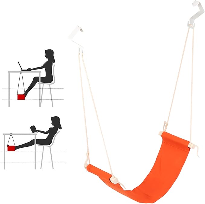 Brrnoo Foot Hammock Under Desk Footrest, Adjustable Office Footrest, Breathable Portable Under Desk Foot Rest Swing for Office Home (Orange)