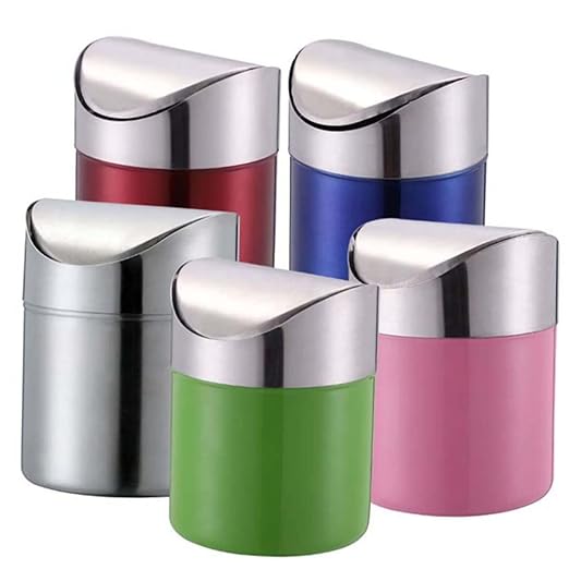 Happyyami Compact Stainless Steel Waste Can for Home Office Bathroom Small Blue Silver Trash Bin Design for Spaces