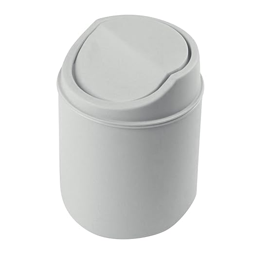 Mini Desktop Trash Can with Lid - 6.3'' Swing-Lid Plastic Garbage Bin for Desk, Countertop & Kitchen, Tiny Creative Waste Basket for Living Room & Office Organization (Grey)