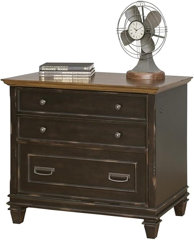 BOWERY HILL Set of 3 Credenza Office Desk & Bookcase with Doors & Filing Cabinet