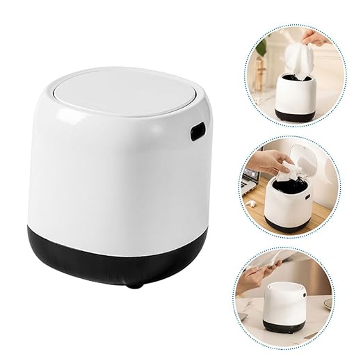 Slim Trash Can Lid Mini Trash Bin for Desk Office Wastebasket Press Type Reusable Bathroom Garbage Can Plastic Desktop Waste Bin