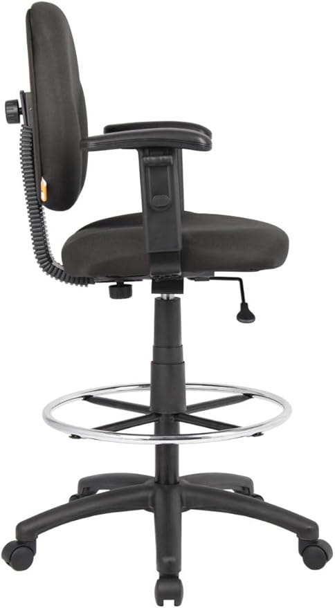 Boss Office Products B1691-BK Stand Up Fabric Drafting Stool with Adjustable Arms in Black