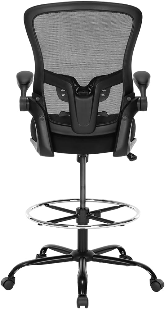 Ergonomic Drafting Chair – Tall Office Chair for Standing Desk, Adjustable Height Mesh Chair with Footrest and Flip-Up Arms, Counter Height, Black