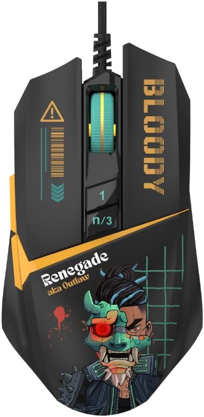 Bloody W63 Max RGB Gaming Mouse, 12,000 CPI, BC3332-A Sensor, 2000 Hz Report Rate, 4M Onboard Memory, LOD Adjustment, Lightweight Braided Cable - Renegade Edition