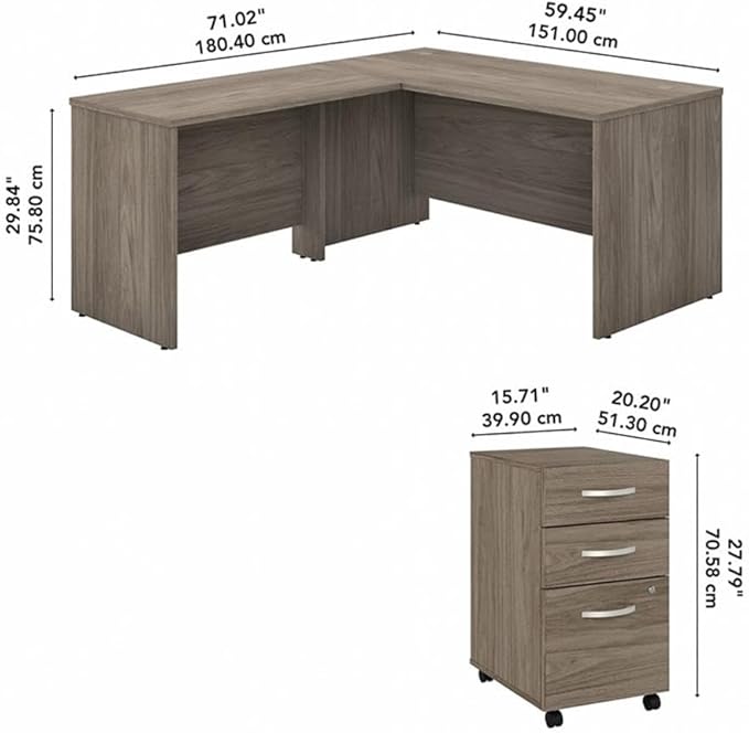 Bush Business Furniture Studio C 60-inch W L Shaped Computer Desk, Mobile File + 42-inch W Return Bundle, Modern Hickory (STC008MHSU)