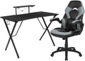 BOWERY HILL 2 Piece Gaming Desk Set with Monitor Stand, Black and Gray Finish, Ergonomic Desk and Chair Combo, Cable Management, Cup Holder, Headset Hook, Adjustable Contemporary Design for Gamers