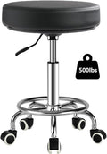 Adjustable Rolling Stool with Wheels Heavy Duty 500lb Round Rolling Stool with Footrest, Patent Leather Drafting Stool Chair with Wheels Work Spa Salon Seat, Black