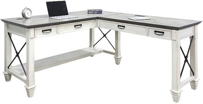 BOWERY HILL Set of 3 L-Shaped Desk & Bookcase with Doors & File Cabinet in White