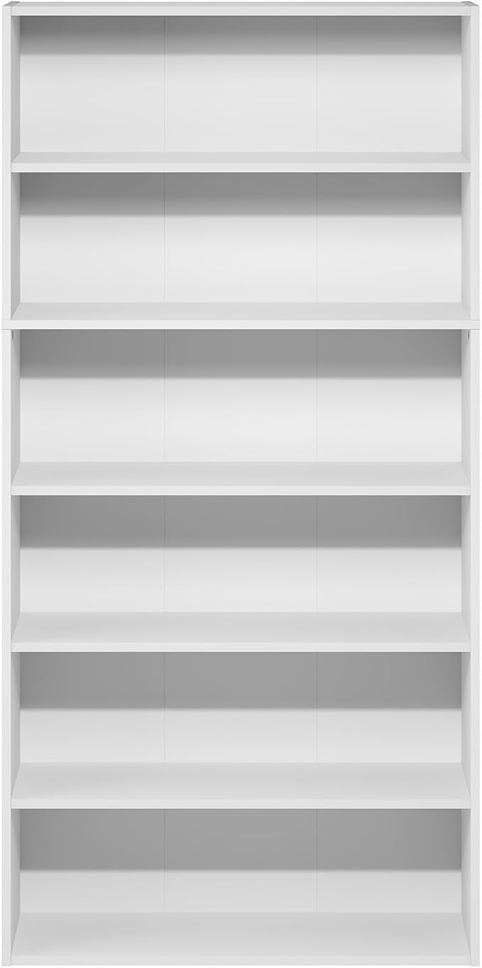 Furinno PASIR Book Shelf, 6-Tier Bookshelf with Open Storage Shelf, Standing Bookcase, 9.4 x 31.5 x 63, Easy Assembly, for Home Office, Bedroom, Living Room, White