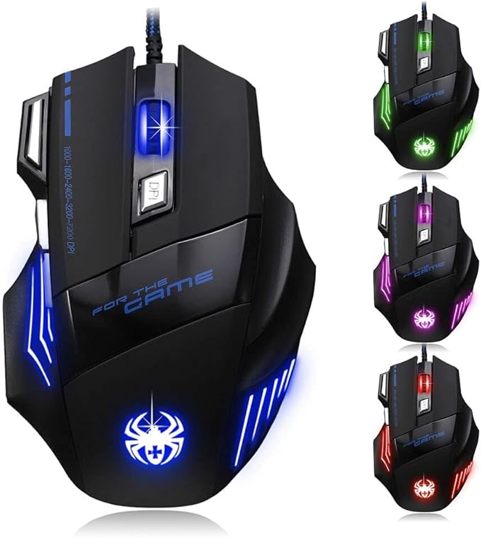 AFUNTA Zelotes Ergonomic 7200 DPI LED Optical Wired Gaming Mouse Mice 7 Buttons Compatible Mac Pro Gamer PC Laptop Desktop Notebook-Black Black(T80)