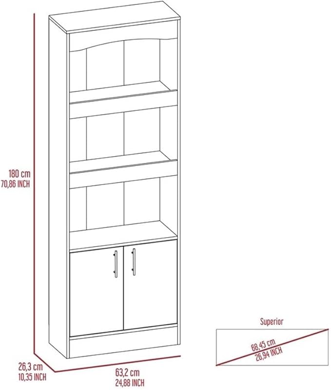 Pemberly Row Contemporary 2-Piece Engineered Wood Office Set, Light Gray Finish, Includes Aramis Desk with Hutch and Side Shelves, Dozza Bookcase with Cabinet and Display Tiers, Compact Home Office