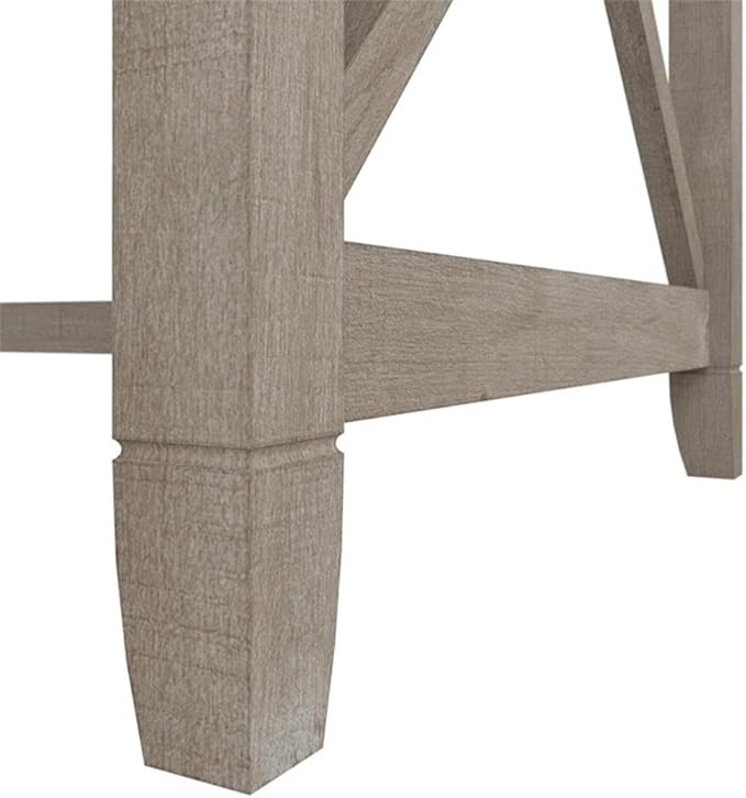 Pemberly Row 60W L Shaped Desk with 2 Drawer File Cabinet, Washed Gray Finish, Durable Office Desk Set with X Pattern Accents, Spacious Work Surface, Home Office or Living Room Furniture