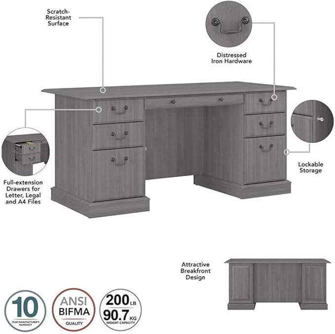 Bush Furniture Saratoga Executive Desk and Bookcase Set in Modern Gray