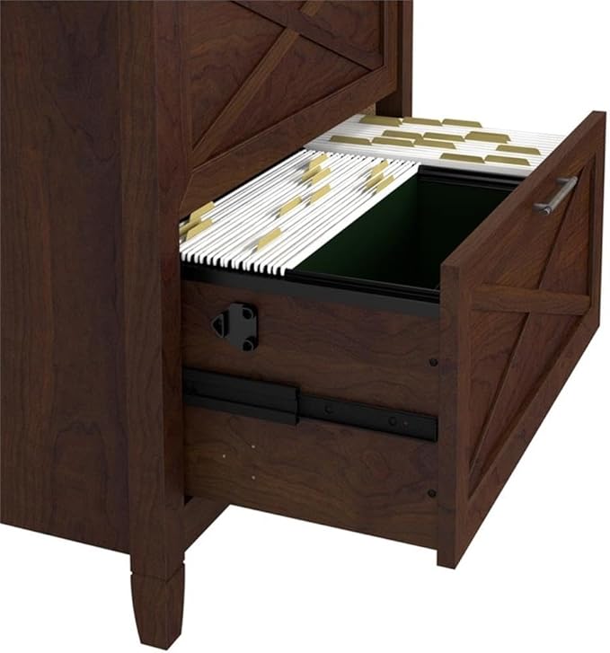 Pemberly Row 60W L Shaped Desk with 2 Drawer Lateral File Cabinet, Durable Corner Desk and Filing Cabinet, Coastal Farmhouse Style Home Office Furniture Set, X Pattern Accents, 157.7 lbs