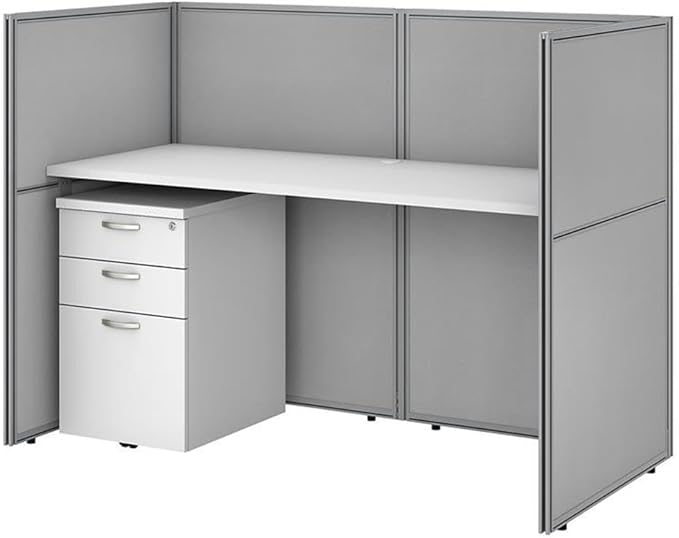 Bush Business Furniture Easy Office 60W Cubicle Desk with File Cabinet and 45H Closed Panels Workstation in Pure White