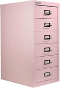 Bisley 6-Drawer Steel MultiDrawer Cabinet - Palest Pink, Chrome Pull Handles with Label Holders, Powder-Coated Steel, Removable Drawers, Fits Under Most Desks, Labels Included