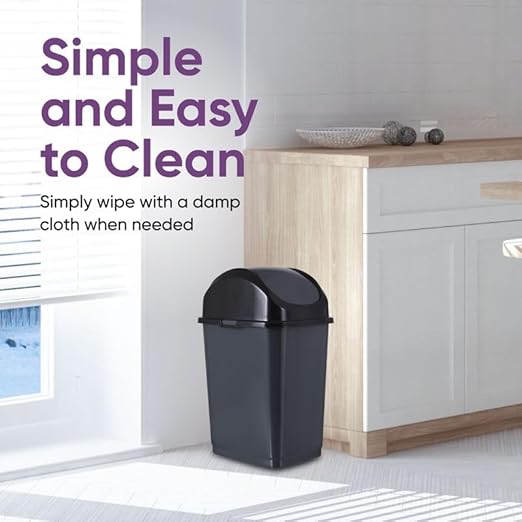 Superio Kitchen Trash Can with Swing Top Lid 9 Gallon Slim Waste Bin 37 Qt Sturdy Plastic Garbage Can Medium Recycling Bin for Office, Bathroom, Under Counter, Dorm, Bedroom (Dark Grey-2 Pack)