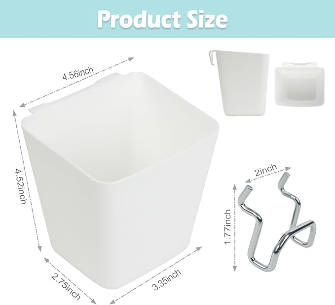 8 Pack Large Pegboard Bins with Hooks, Square Box Shape Peg Board Cups and Peg Board Accessories for Craft Room, Playroom, Office, Garage, and Wall Mount Organization (White)