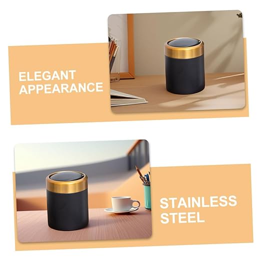 ABOOFAN Mini Stainless Steel Trash Can with Lid Compact Round Desktop Waste Bin for Bathroom Bedroom and Kitchen Slim Design for Small Spaces