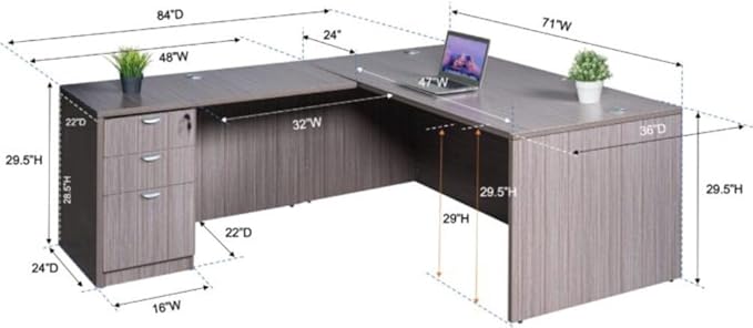 Boss Office L-Shape Desk with Pedestal in Driftwood